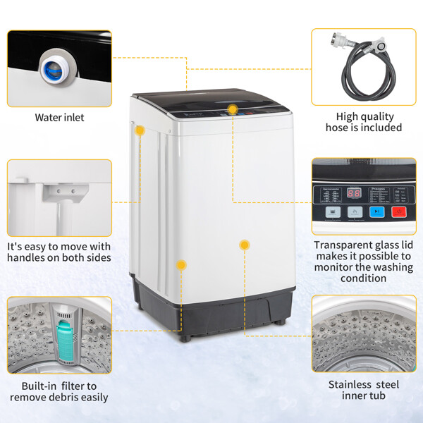 Full-Automatic Washing Machine Top Load Laundry Washer with LED Display 17.6 Lbs