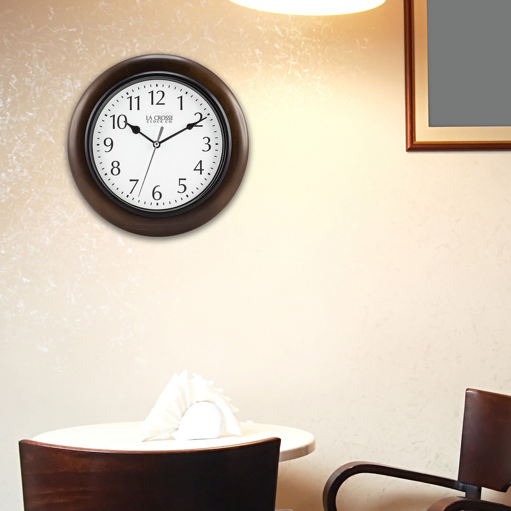 404-2625 La Crosse Clock Co. 10" Brown Solid Wood Analog Wall Clock