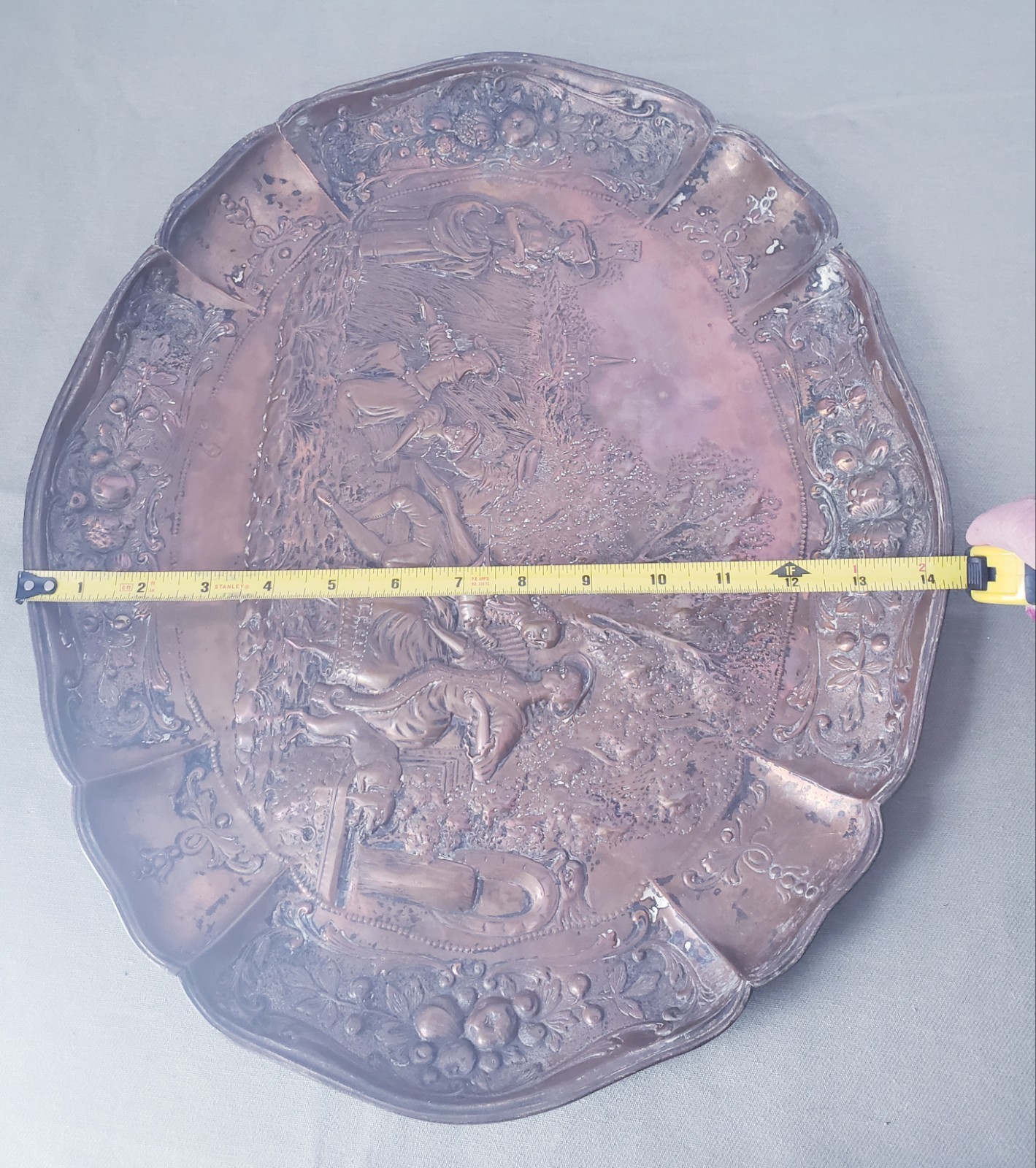 Large Antique Embossed Copper Wall Art