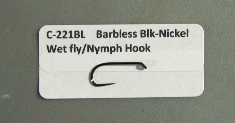 100 Barbless Black-Nickel Wet fly-Nymph Hooks-C-221BL-5 Size Choices