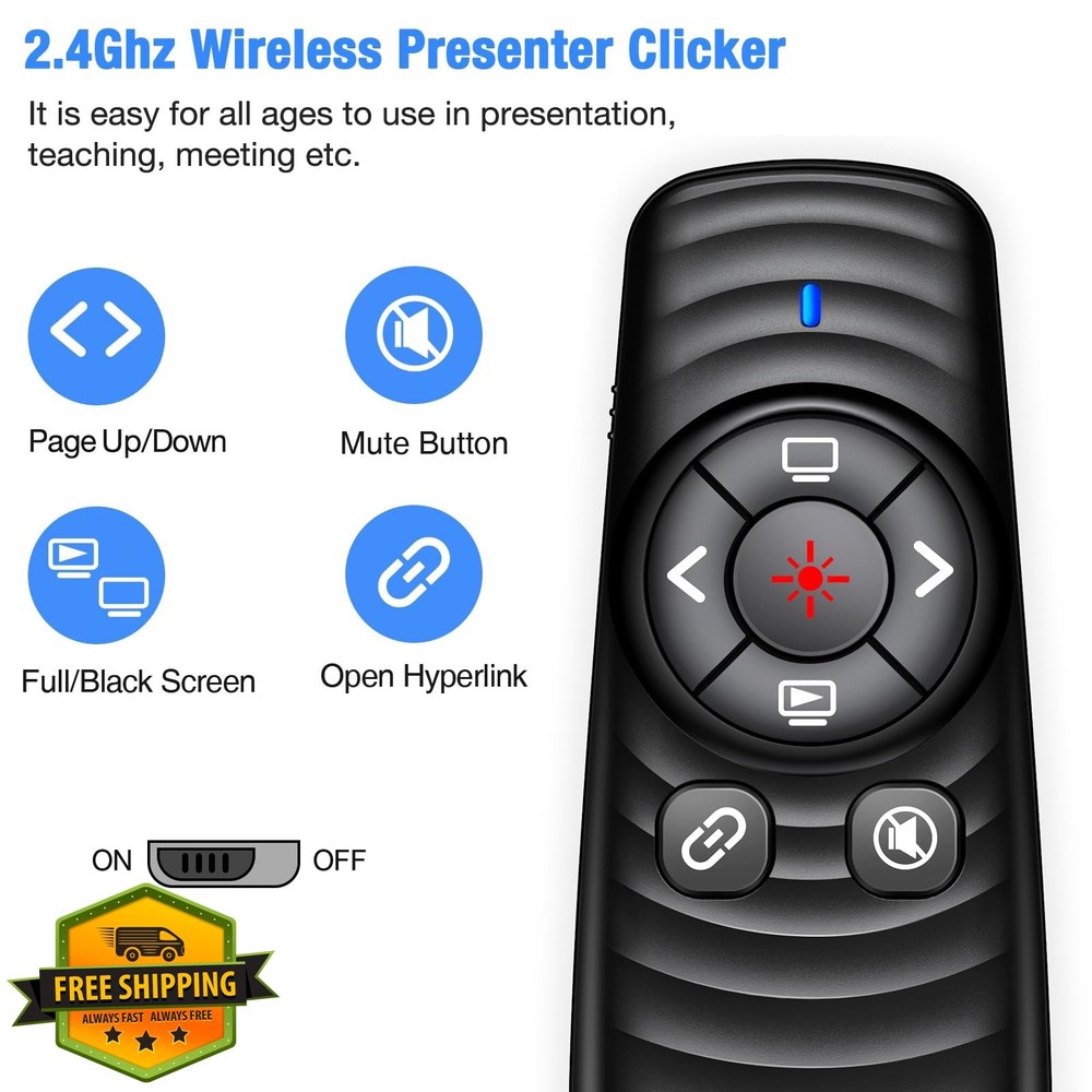 USB C Wireless Presentation Clicker 2.4GHz PPT Slide Pointer Mac Laptop