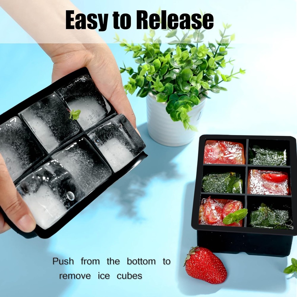 Large Ice Cube Tray 2 Pack Silicone Ice Cube Trays with Lid for Freezer Stackabl