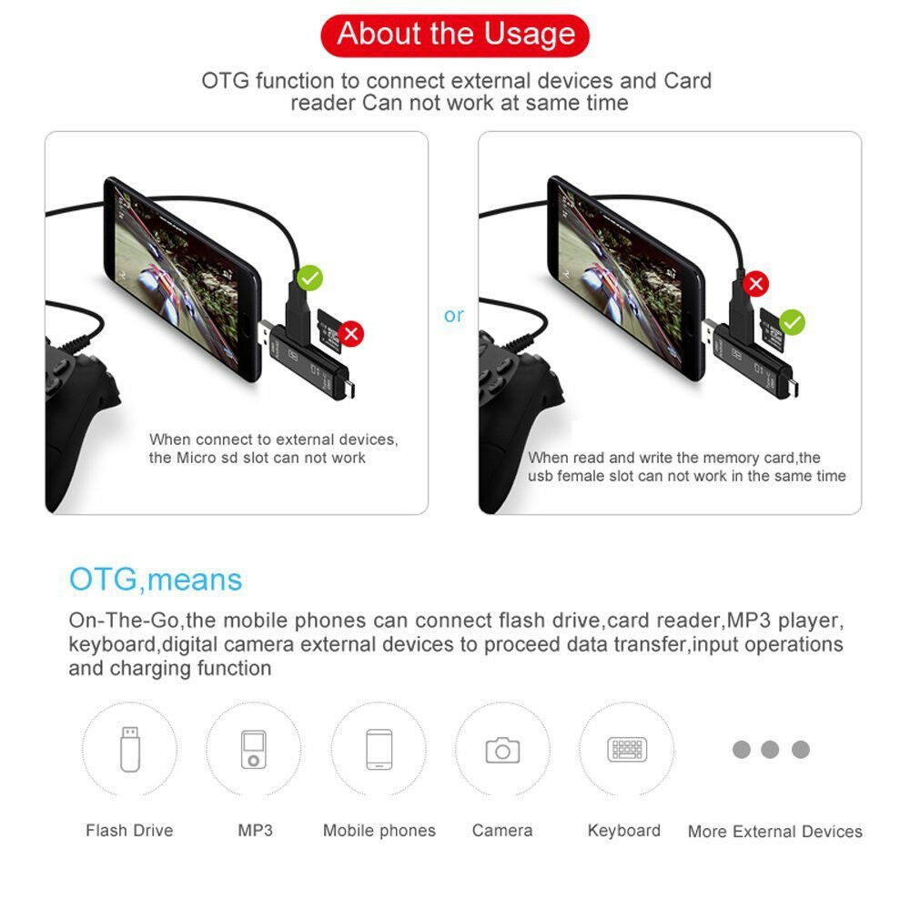 1Pack USB / USB Type C / 3.1 Micro-USB External Micro SD Card Reader OTG Adapter