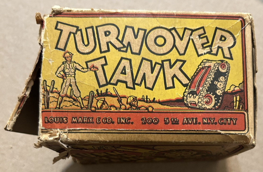 1950's Mechanical SUPERMAN TURNOVER TANK Marx Tin Wind-Up w ORIGINAL BOX RARE