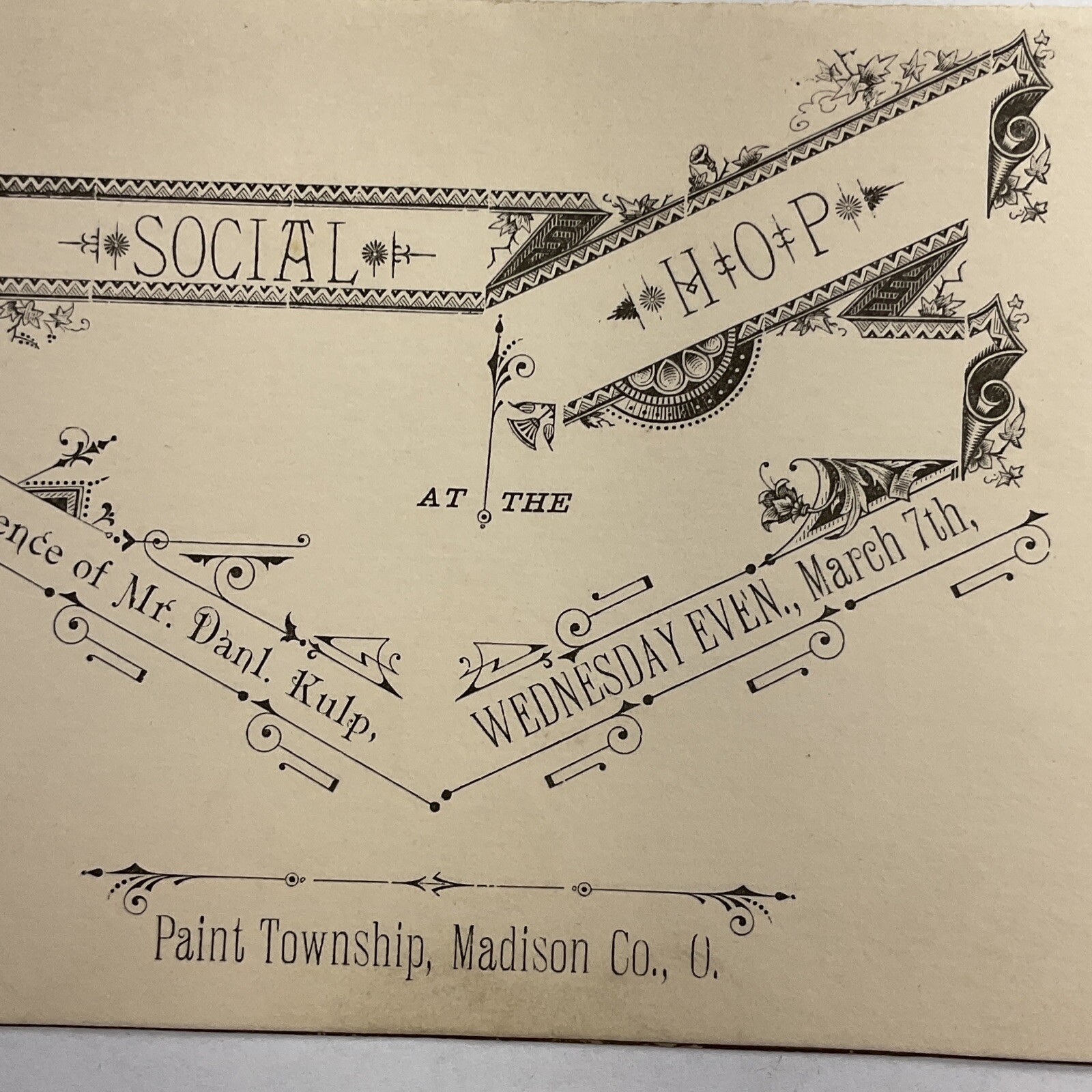 1883!! Madison County, Ohio, London, Social Hop Party Invitation Paint Township