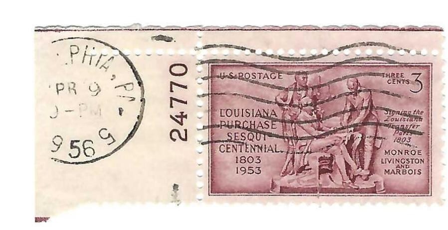 STAMP US SCOTT 1020 "Signing the Transfer" 3 CENT 1953 USED WITH PB#