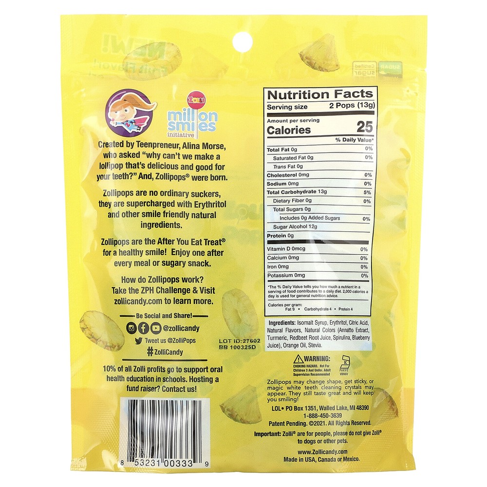 The Clean Teeth Pops, Pineapple, 3.1 oz