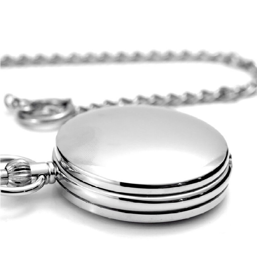 Silver Smooth Mechanical Double Full Hunter Skeleton Pocket Watch Mens Gift