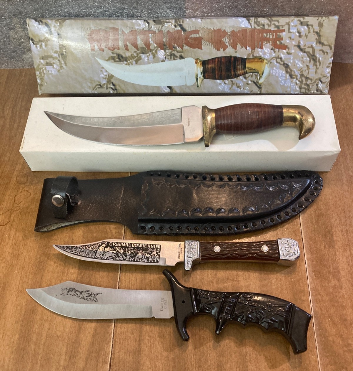 Vintage Fixed Blade Knife Lot Large Hunting Survival Display 1 w/Box Sheath