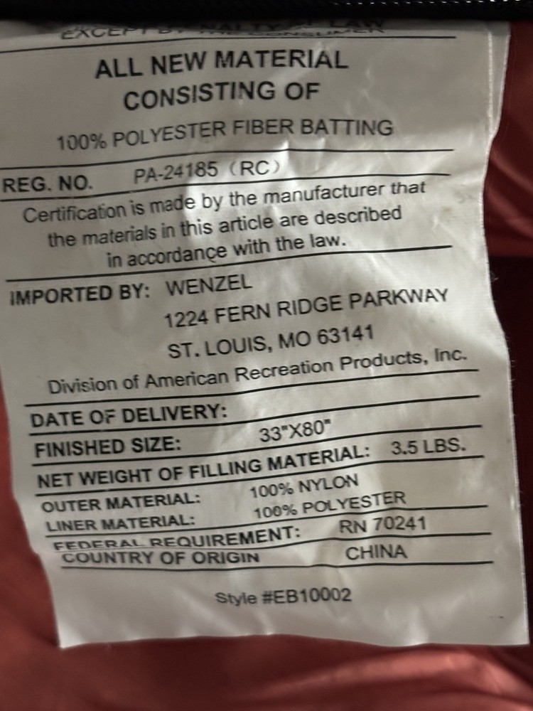 Eddie Bauer Sleeping bag - 33x80