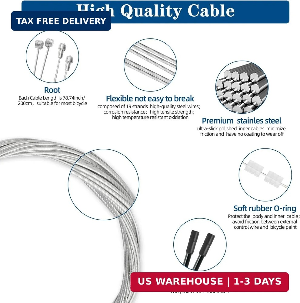 4Pcs Universal Bike Brake Cable Set, Standard Bicycle Brake Cable, Replaceable B