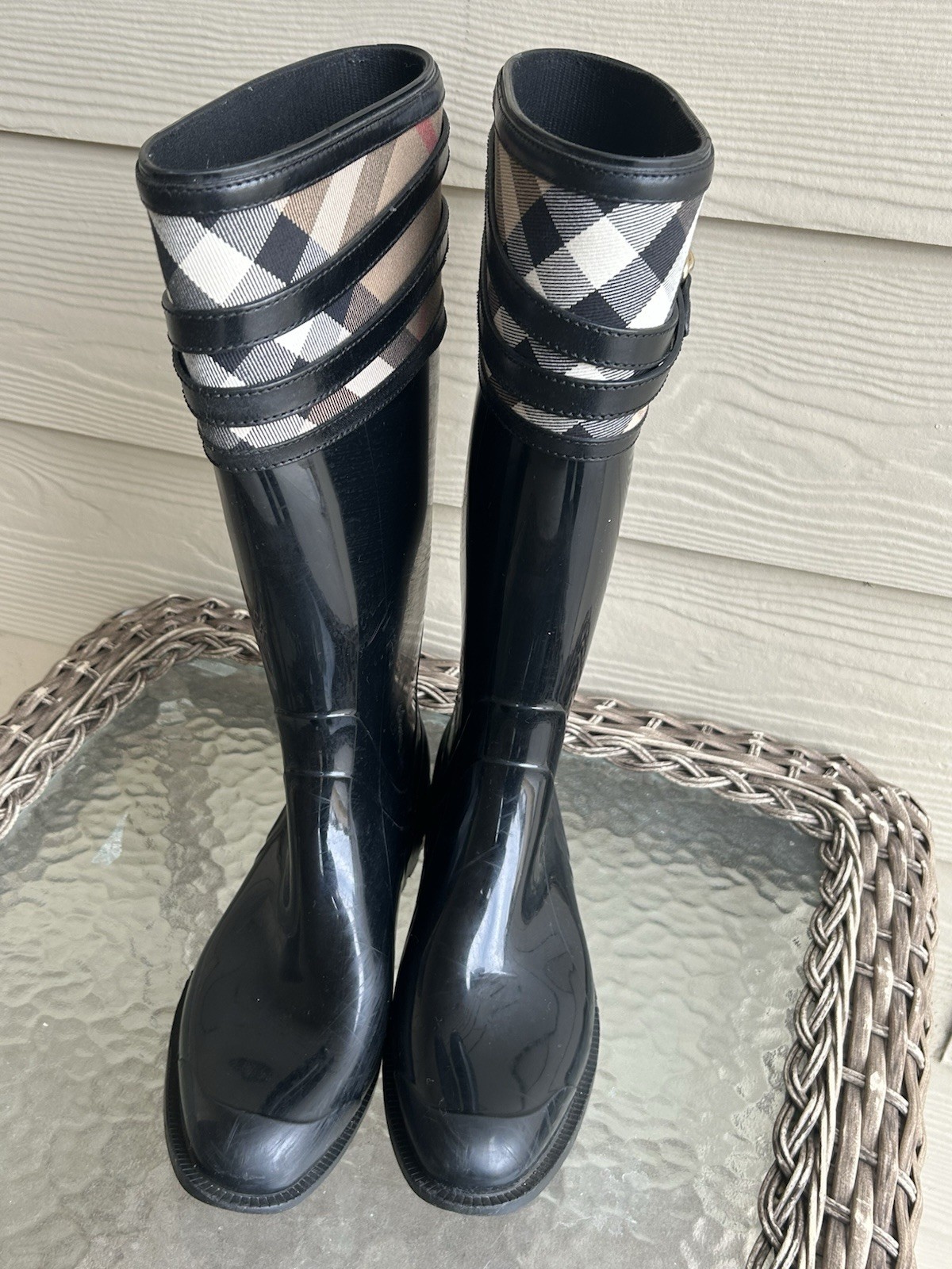 Women's BURBERRY Rubber NOVA CHECK Rain Boots sz 38