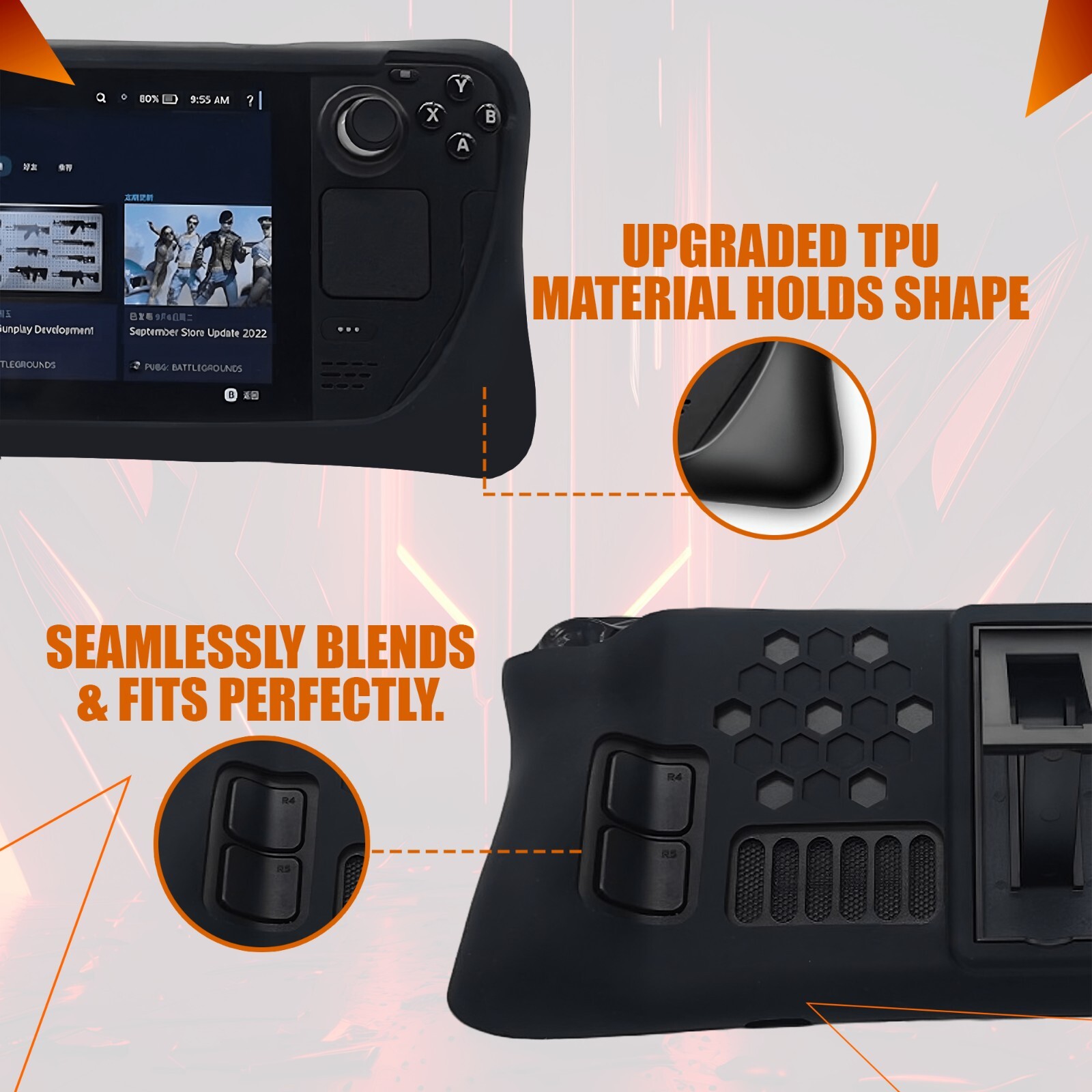 FIREBUBBLES Black Armor Protective Case for Valve Steam Deck with Glass Cover