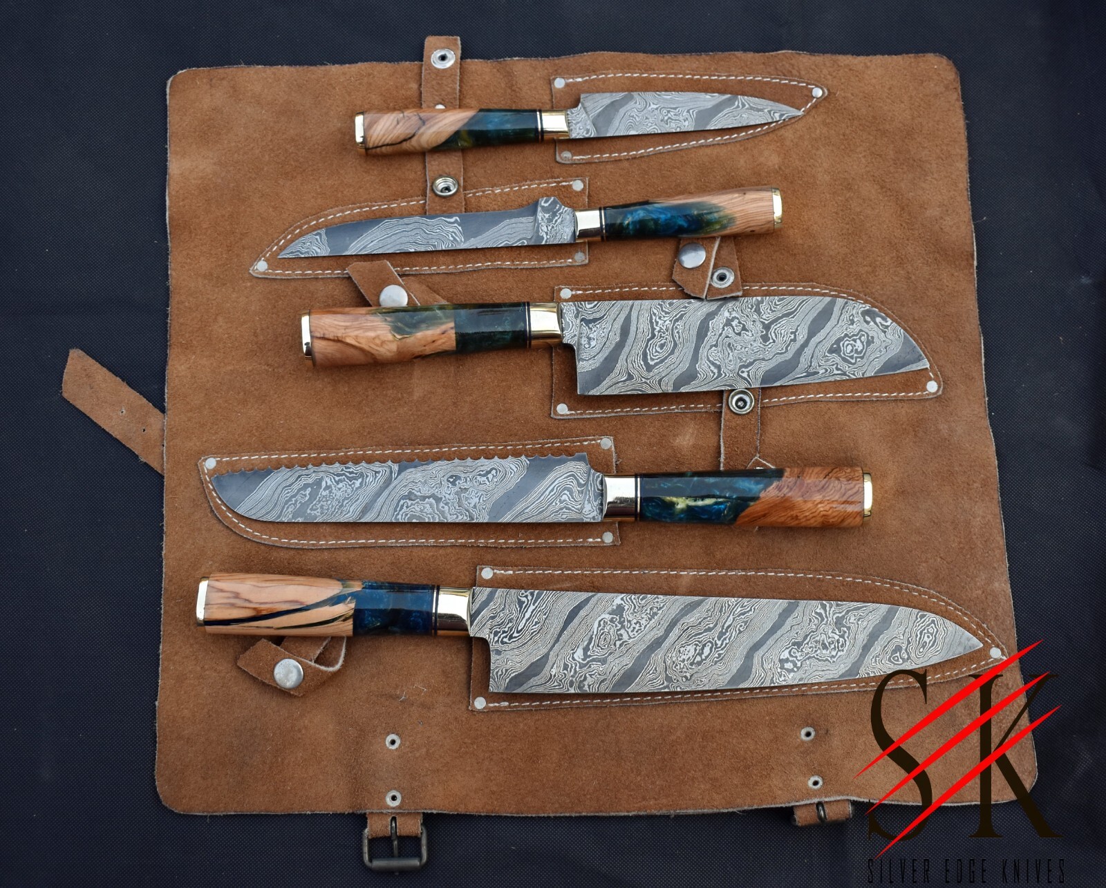 CUSTOM HANDMADE FORGED DAMASCUS STEEL CHEF KNIFE SET KITCHEN KNIVES SET of 5