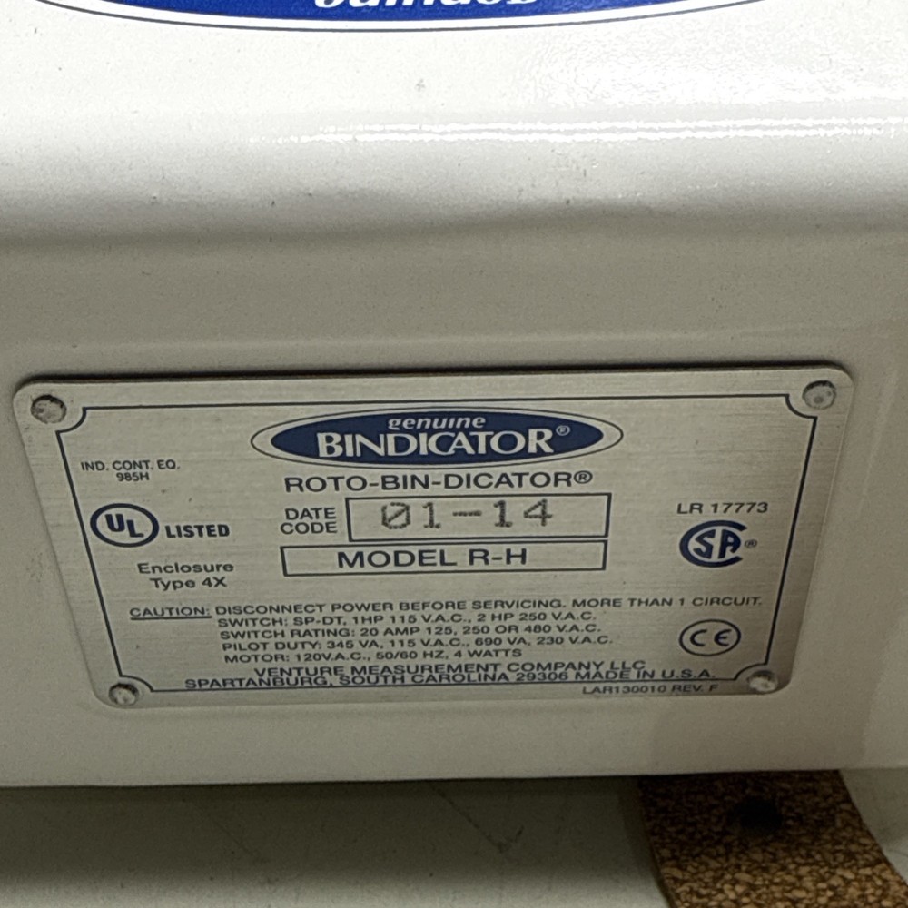 Bindicator Model R-H Point Dry Bulk level Sensor w/ H-19 Mounting Plate