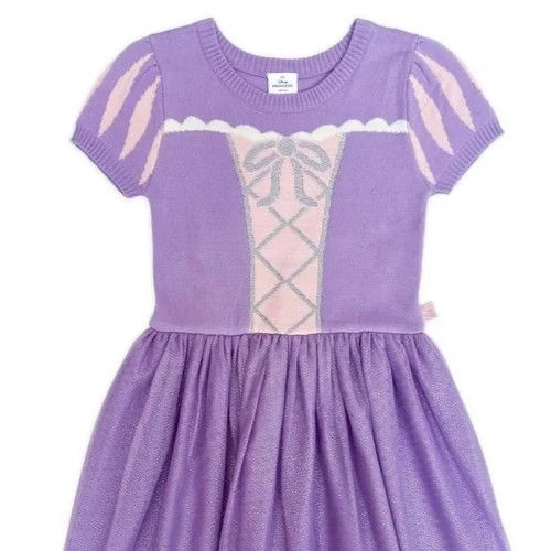 Disney Princess Tangled Rapunzel Sweater Dress Girls 6-6X purple Short Sleeve