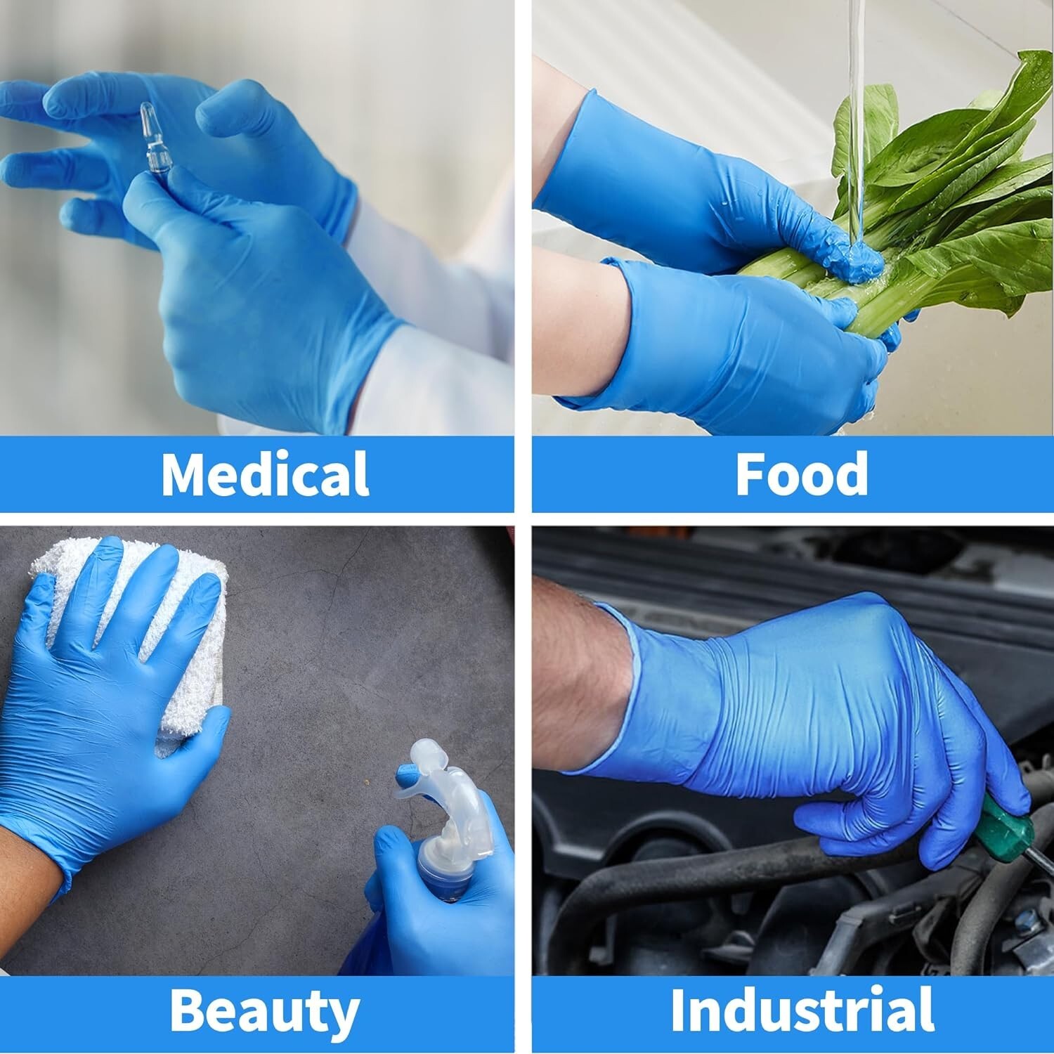 Disposable Vinyl Gloves, Food Safe, Latex-Free Powder-Free Blue Plastic Gloves