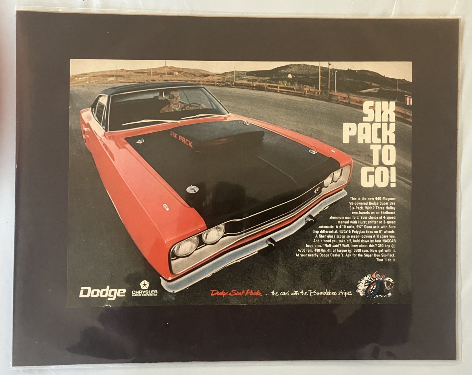 *Ready to Display*1969 Dodge Super Bee NHRA Coronet Six Pack*original* car ad c