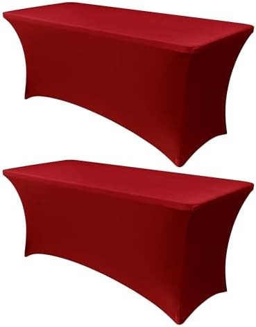 Obstal 6ft Red Spandex Table Cover, 2 Pack, Fitted Rectangular