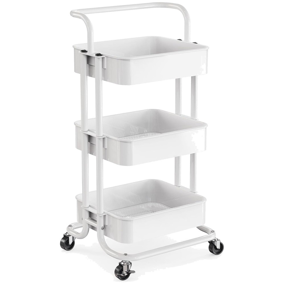 Adjustable 3 Tier Utility Cart with Handle, Lockable Wheels