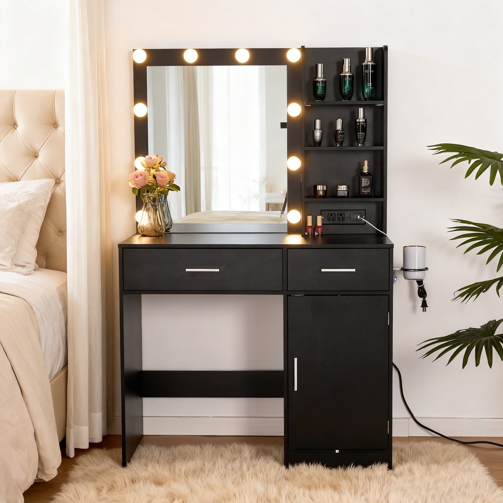 Makeup Vanity Desk with Mirror and 3-Color Light,4 Drawers,Cute Vanity Table
