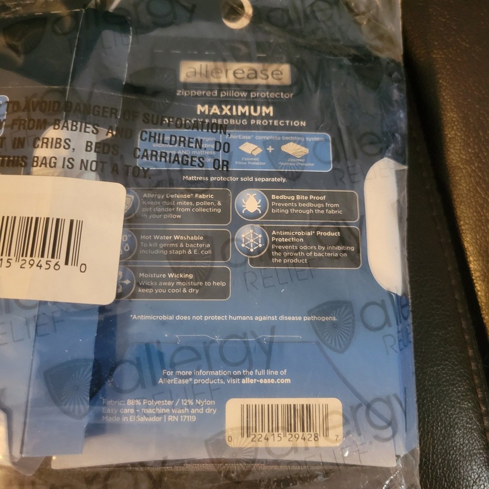 Allerease Maximum Zippered Pillow Protectors 2 Pack Standard Queen White New