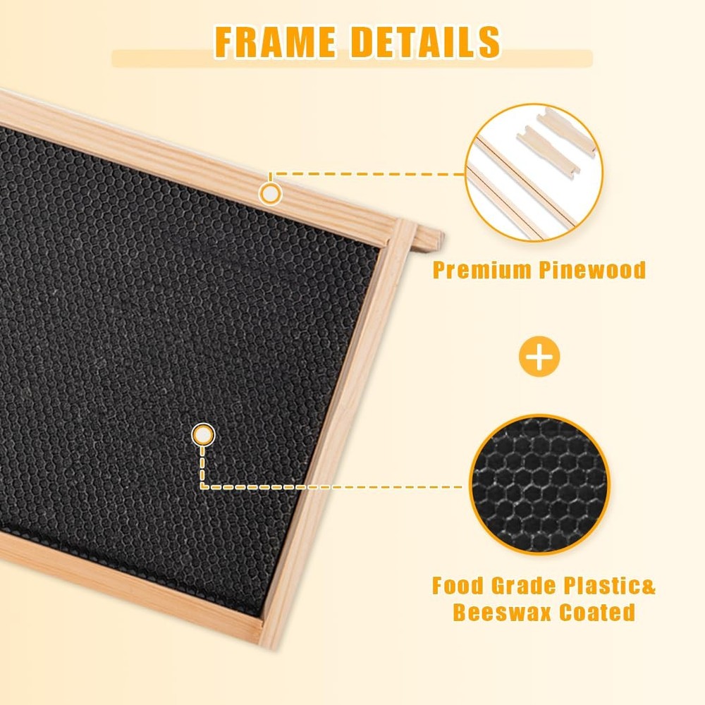Deep Brood Bee Frames and Wax Foundations,10 Pack Honey Beehive Frames with B...