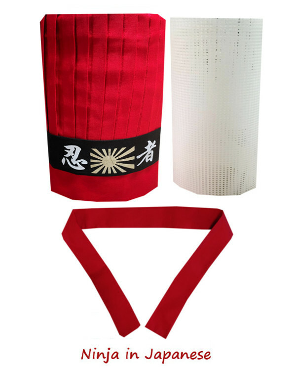 Hibachi chef tall hat set, hibachi chef hat set, Ninja headband, necktie, net
