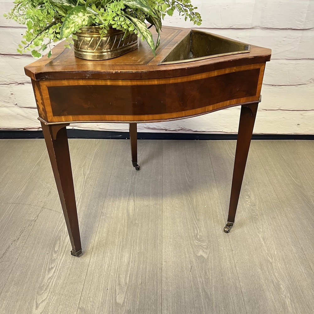 Rare ATQ Regency Style Leather Top Triangular Side Table W/Drawer Brass Pocket
