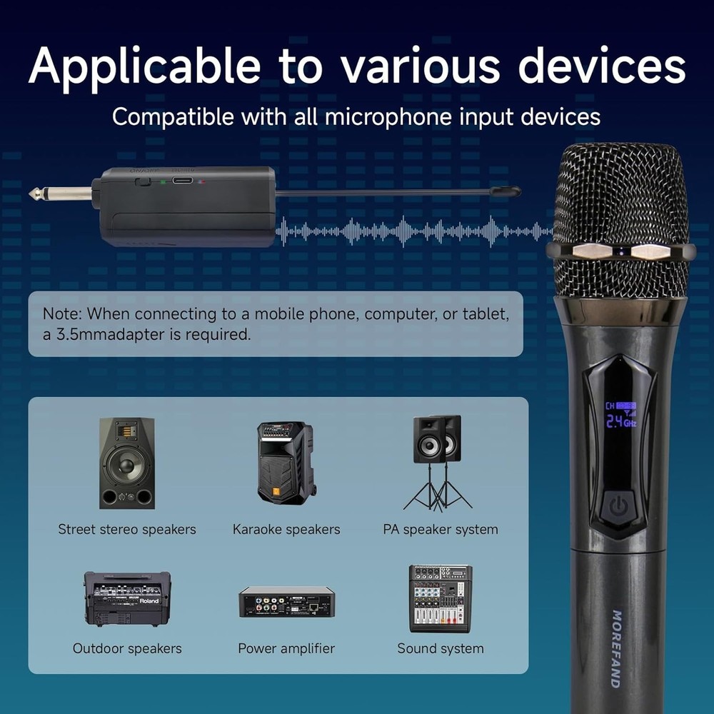 Dynamic Handheld Karaoke Microphone - 160ft Wireless Range, DSP Noise Reduction