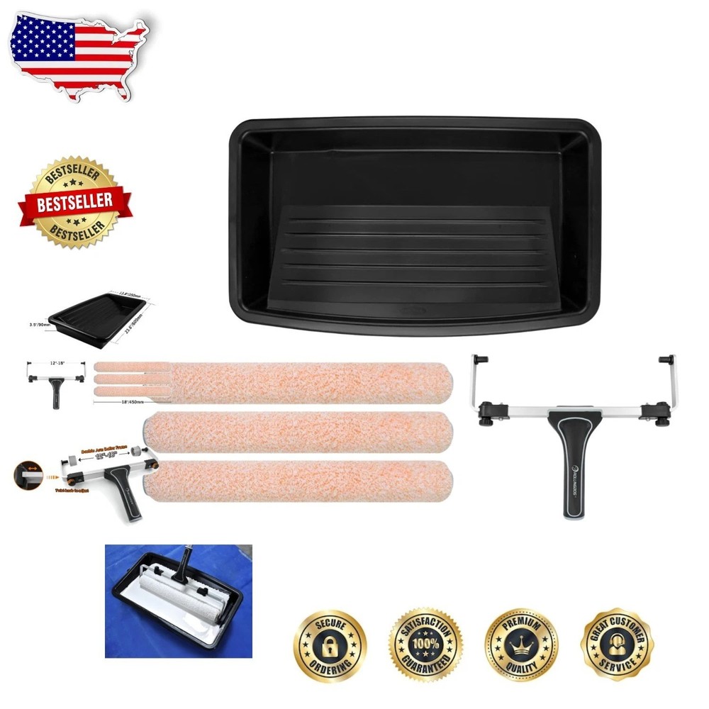 Professional 18" Wide Paint Roller Set - 5pc, Microfiber, Large Tray, Adjusta...