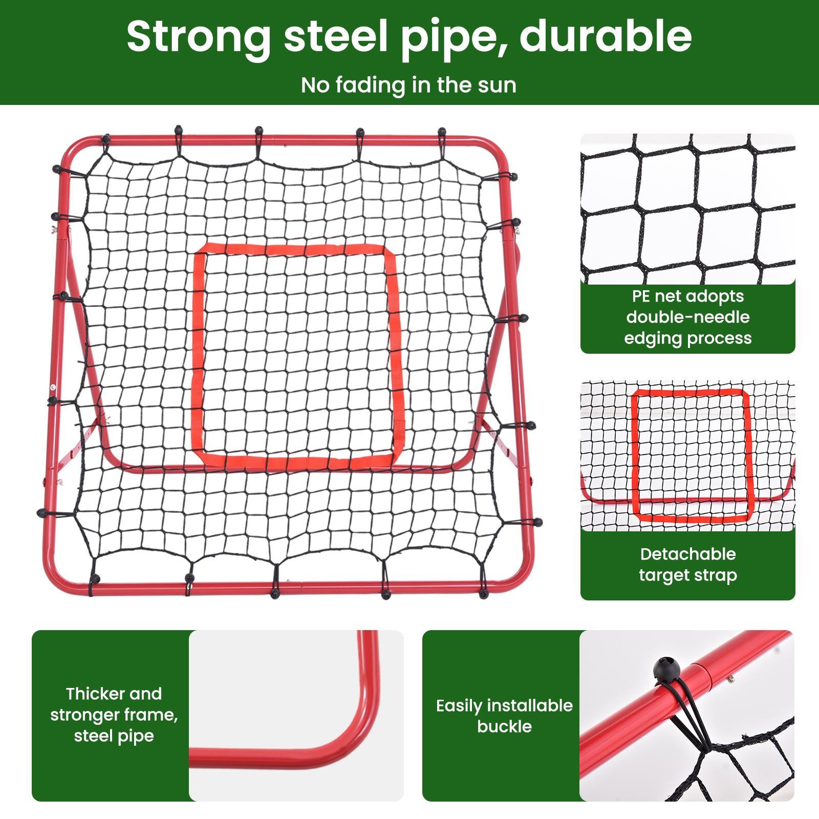 39x39" Baseball Rebounder Net, 5 Angles, Foldable Pitch Back Trainer w/ Stakes