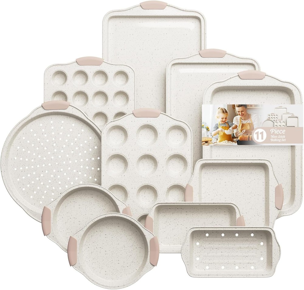 11-Piece Nonstick Baking Pans Set Stackable Non Toxic Bakeware Sets W/ Cookie