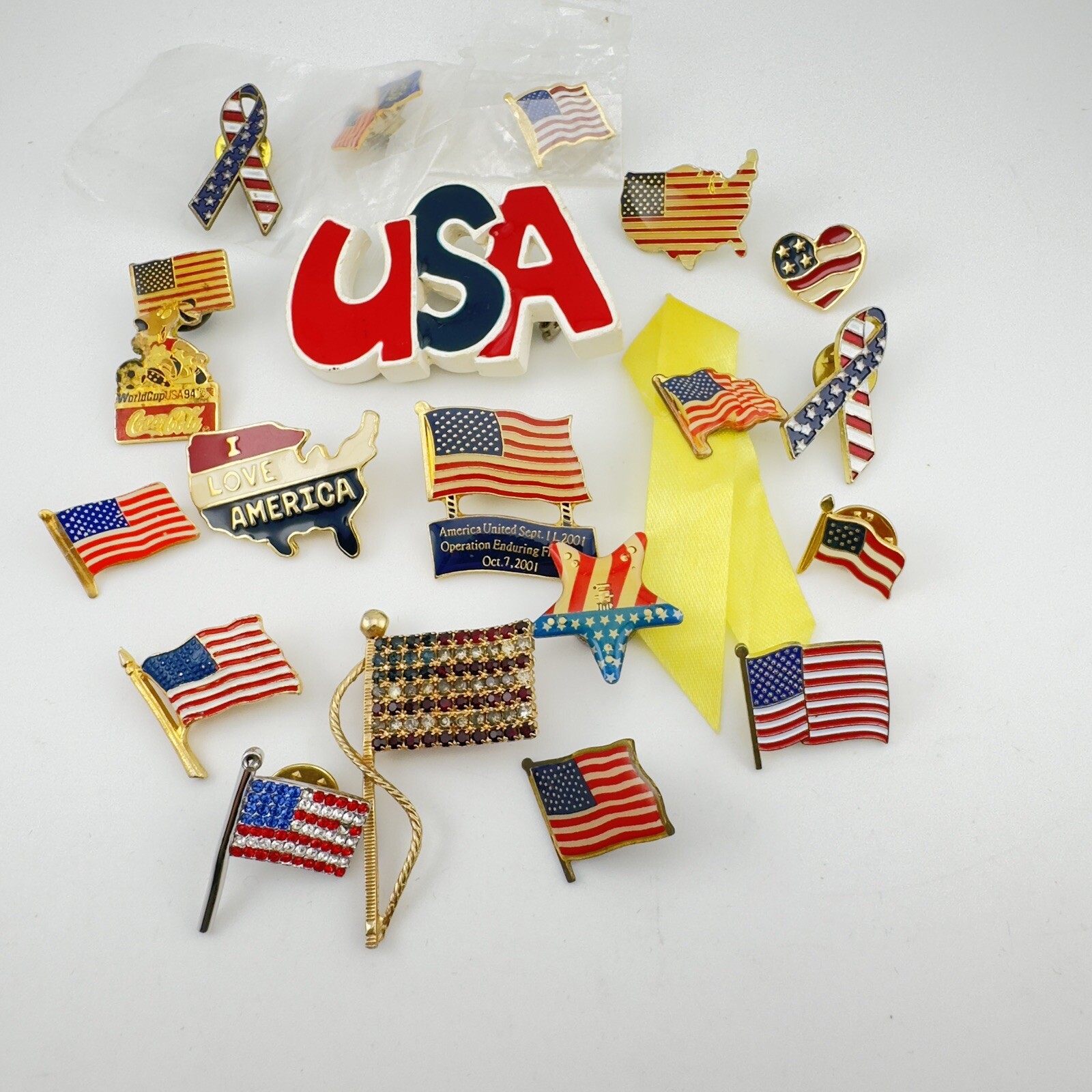 USA FLAG LOT Ribbon Coca Cola World Cup 1994 America United 2001 Lapel Hat Pin