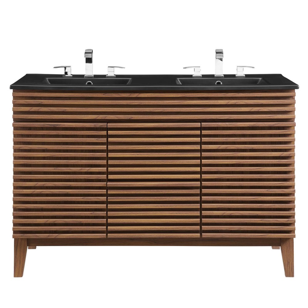 Modway Render 48" Double Bathroom Vanity in Walnut Black