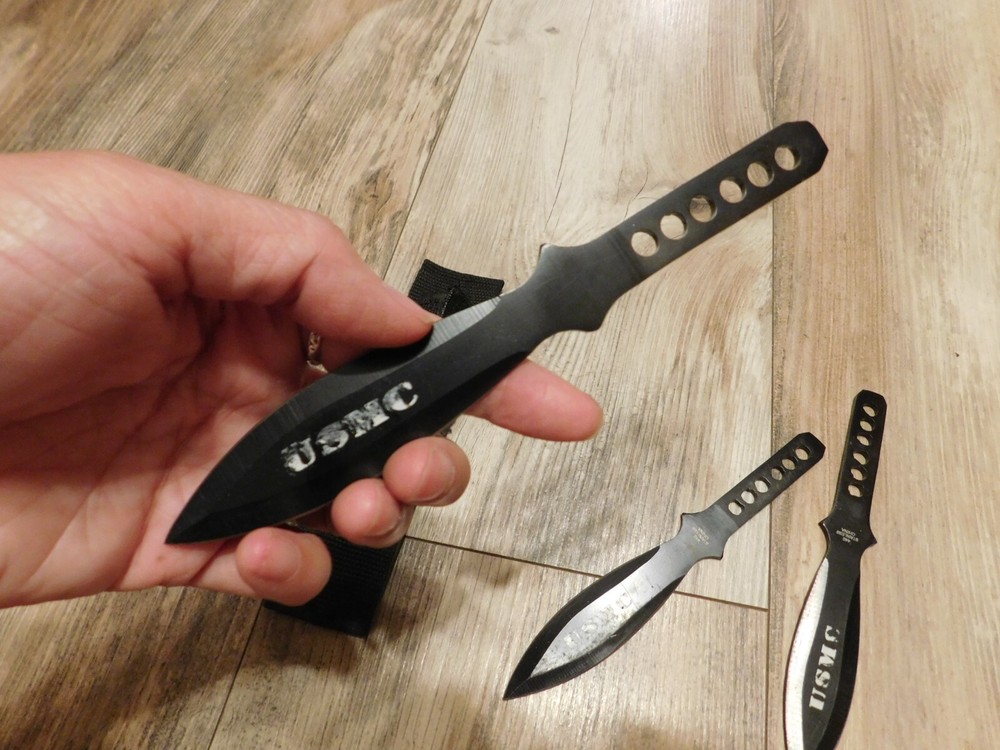 3 PCS BLACK USMC THROWING KNIVES 6.5"