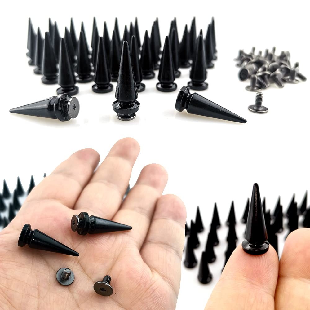 FAZHBARY 40 Pairs Black Cone Spikes Punk Rivets and Screwback Studs Metal Bullet