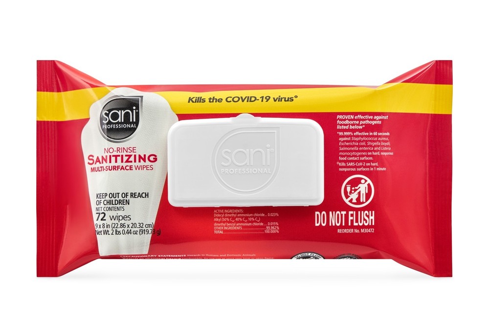 2 Pack SANI Professional No-Rinse Sanitizing Multi-Surface Wipes Softpack