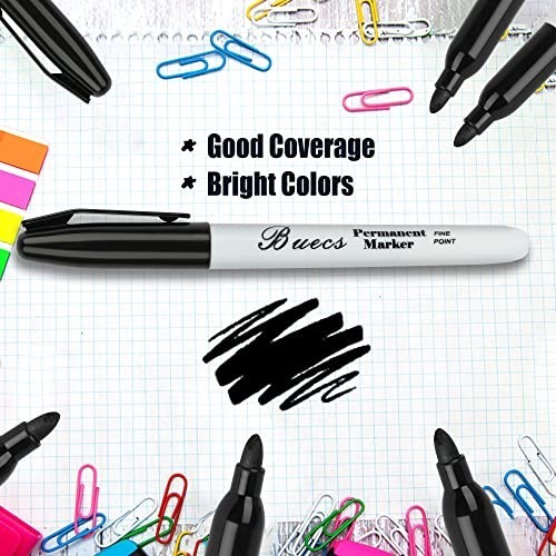 128 Black Permanent Markers - Fine Point, Waterproof, Quick Drying, Office & Sch