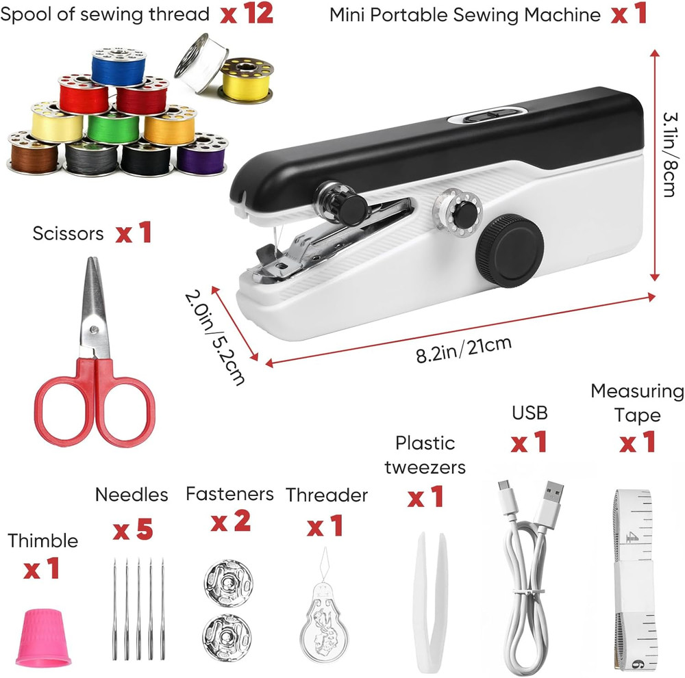 Handheld Sewing Machine Mini Portable Electric Stitcher Quick Repairs 2-Speed