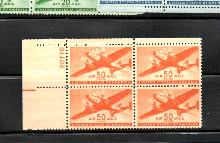 #C 25-C 31 MNH, P/B's OF 4, COMPLETE SET-TWIN MOTORED TRANSPORT PLANE (1941-44)