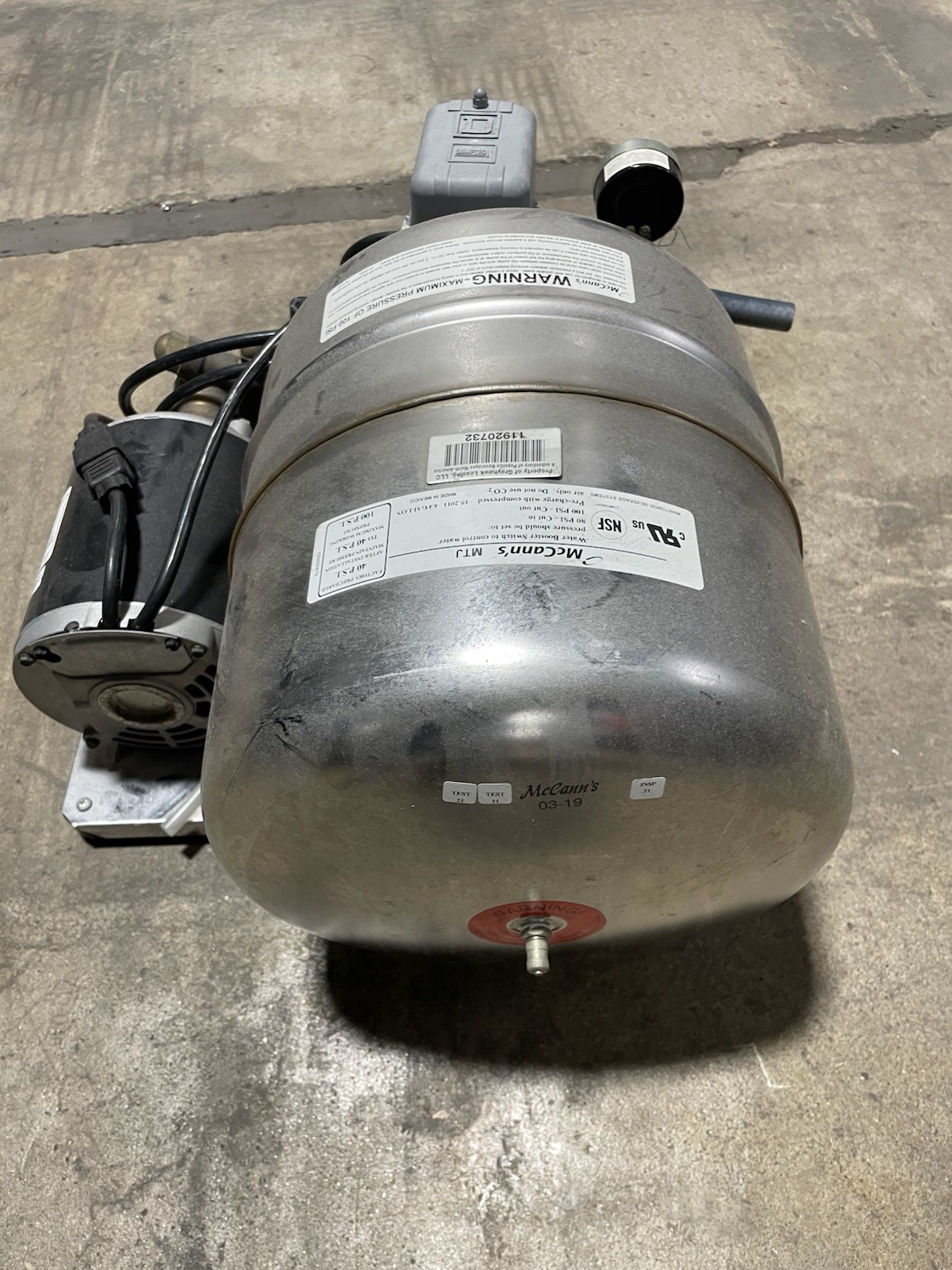 McCann's 2.0 Econo Booster, MTJ 4.4 Gallon Water Booster System 03-19 Soda