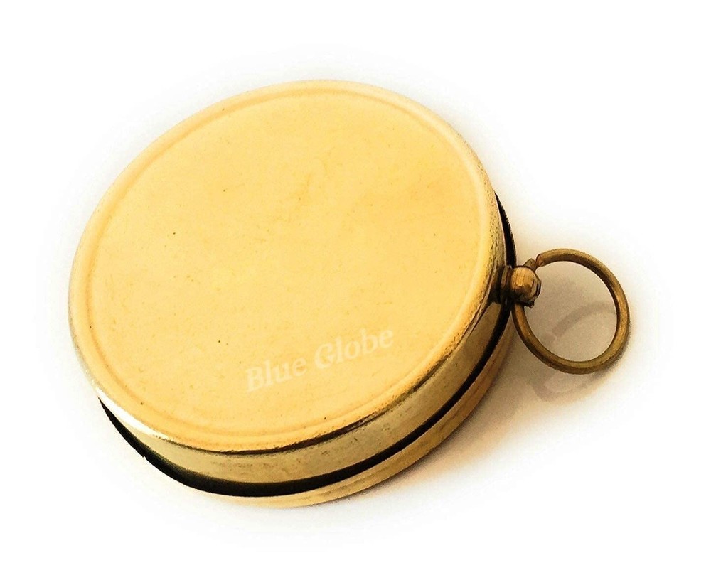 Handmade Antique Nautical Brass Pocket Compass with A Loop for Chain, Direction