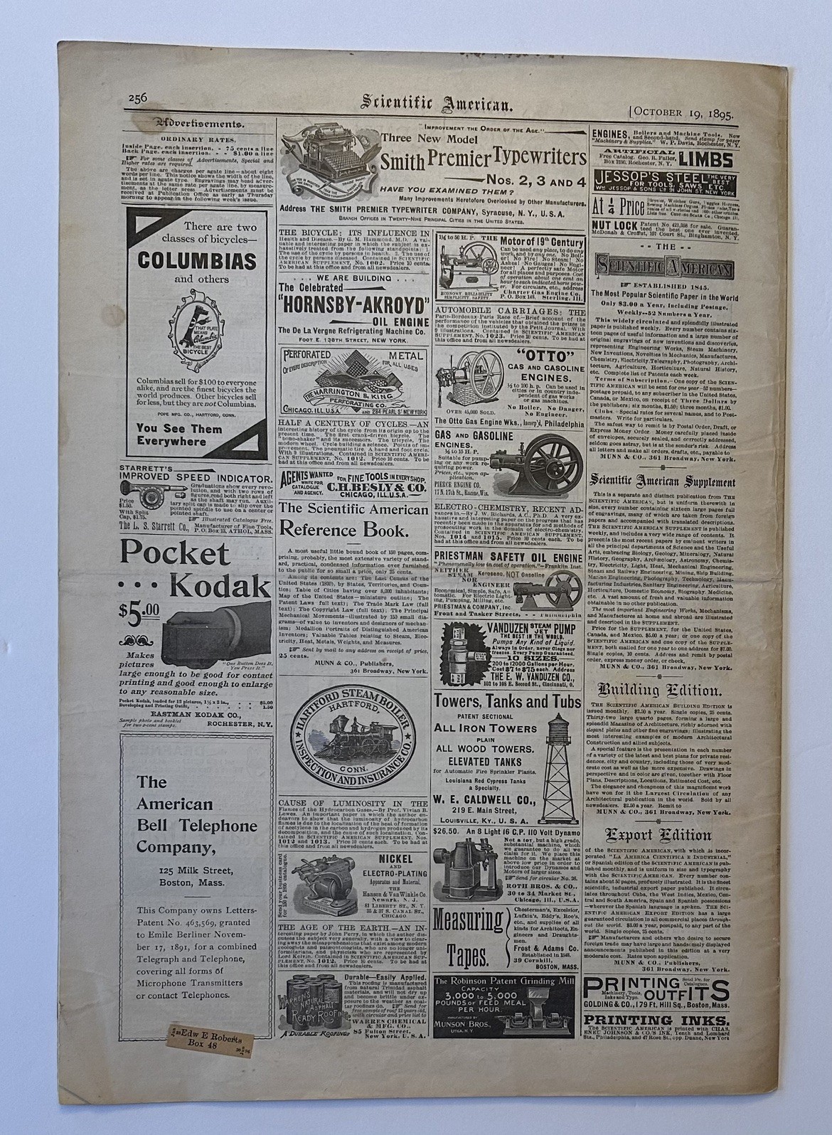 Scientific American, October 19, 1895. Complete Original Issue in good condition