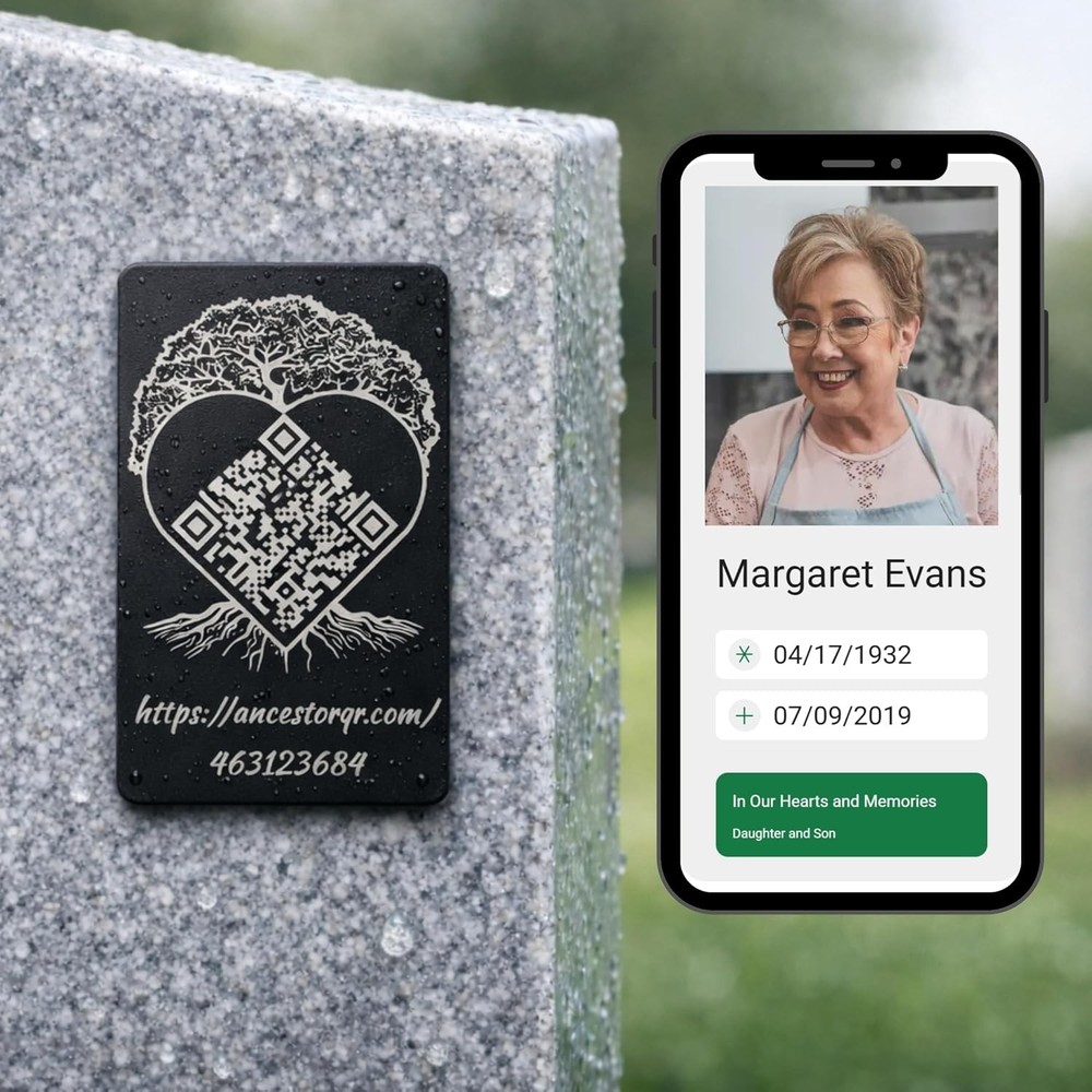 AncestorQR QR Code Headstone Plaque For Memorial Page