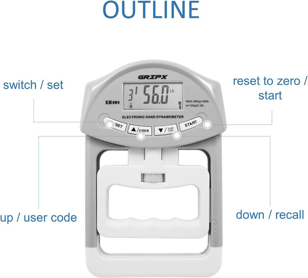 Digital Hand Dynamometer Grip Strength Measurement Meter Power 198Lbs