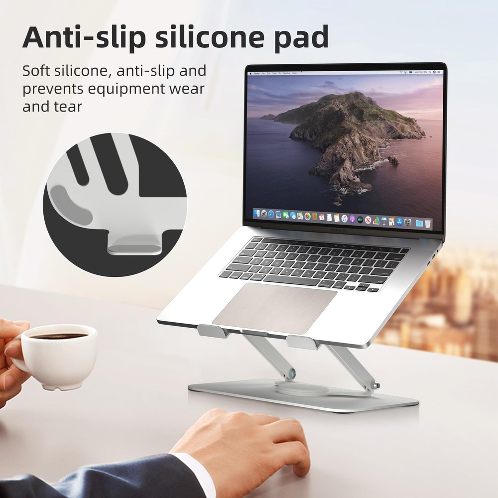 Adjustable Laptop Stand for Desk with 360 Rotating Base Ergonomic Riser