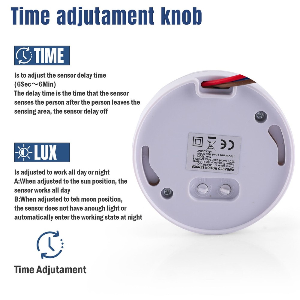 Mini Motion Sensor Light Switch, PIR Infrared Sensor, Time Delay, for LED, Bulb
