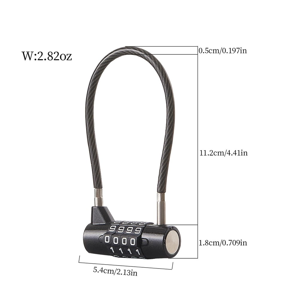 Short Cable Combination Lock, 4 Dial, for Toolbox, Case, Locker, Black