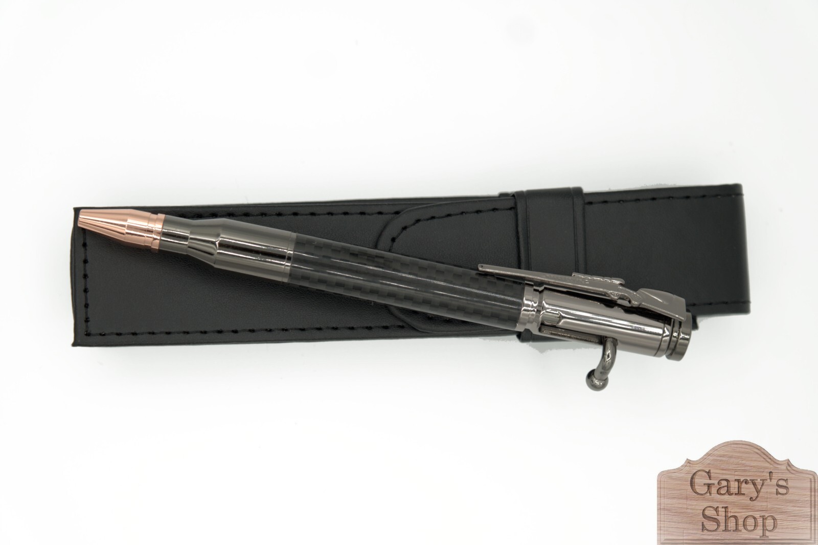 Bolt Action Pen in Gun Metal with Carbon Fiber Barrel PU Leather Case